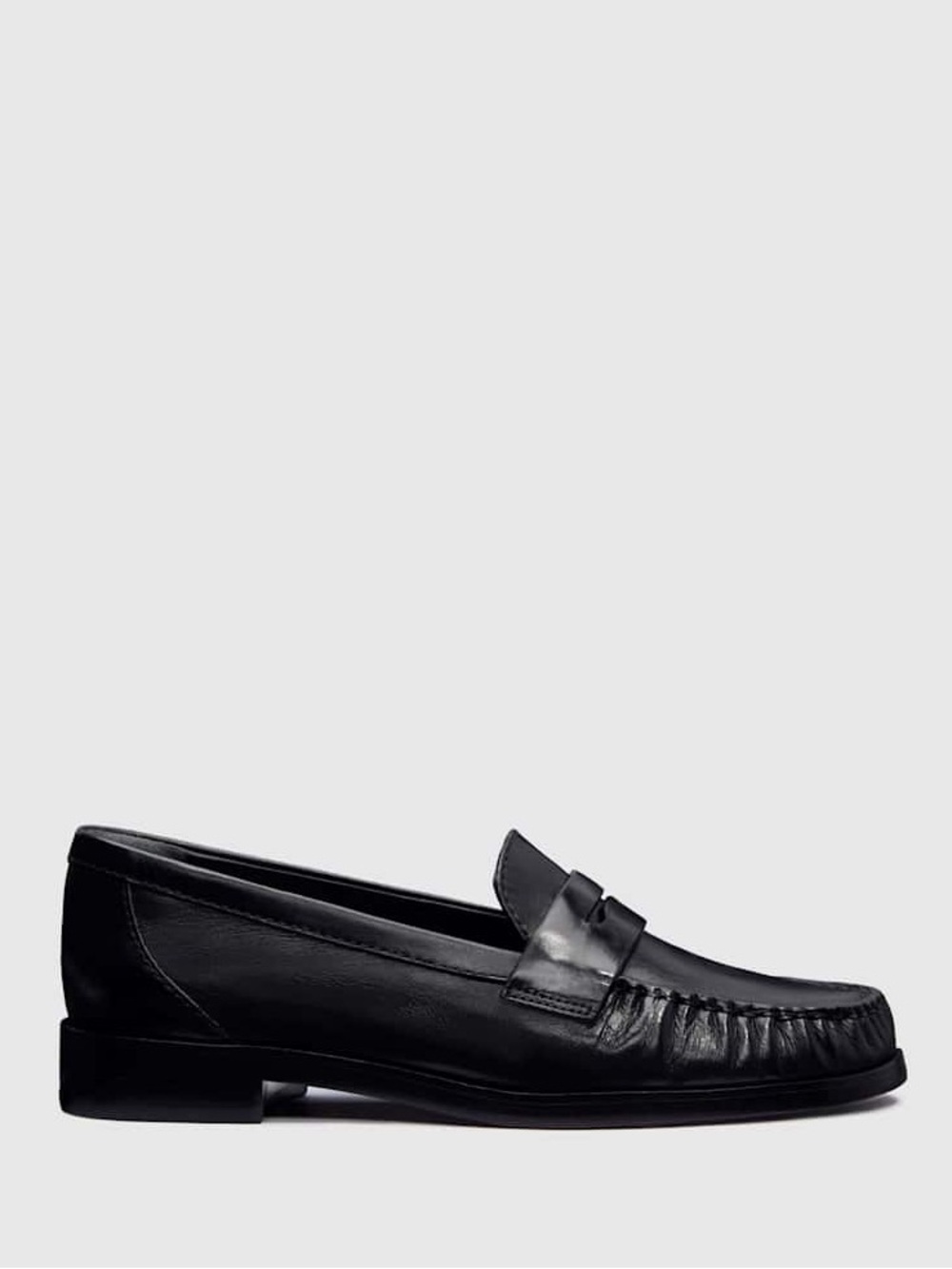 Reformation Ani Ruched Black Leather Penny Loafers